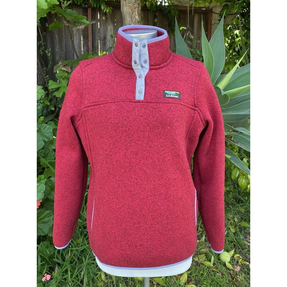 LL Bean Heathered Red 1/4 Snap Sweater Fleece Pullover Size Large MSRP $89